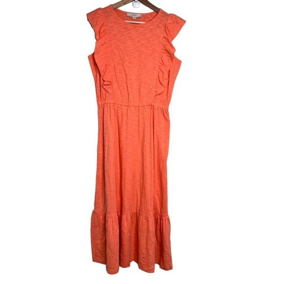 LOFT Womens Size Medium Light Orange Flutter Midi Dress NEW Cotton Lightweight - Picture 1 of 13